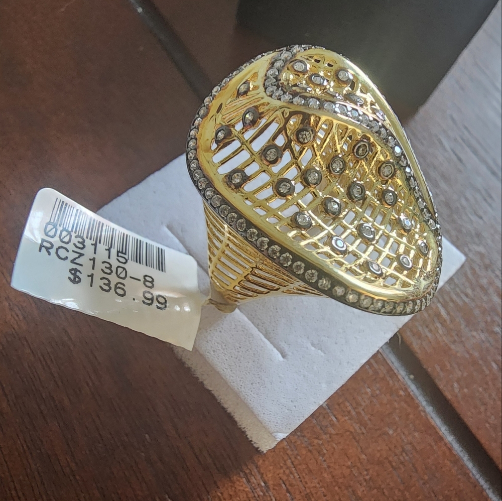 Gold Over 925 S Silver Statement Ring, Size 8, NWT, MSRP $137